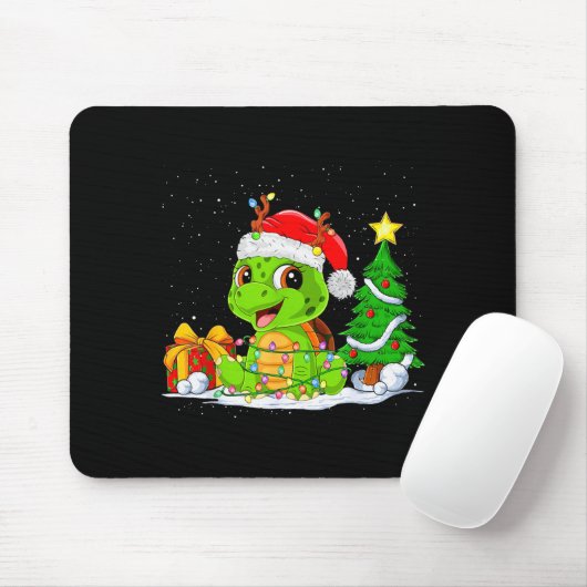 Cute Turtle Santa Christmas Tree Lights Xmas Pajam Mousepad (Mit Mouse)