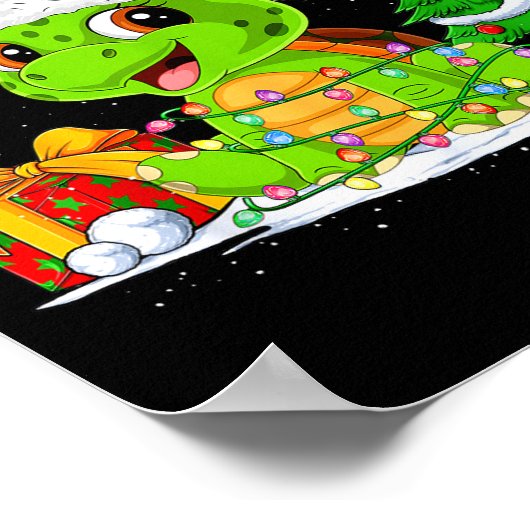 Cute Turtle Santa Christmas Tree Lights Xmas Pajam Poster (Ecke)