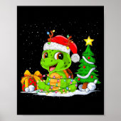 Cute Turtle Santa Christmas Tree Lights Xmas Pajam Poster (Vorne)