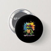 Cute Turtle Wearing Sunglasses Paint Splash Sea An Button (Vorne & Hinten)