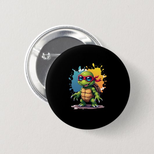 Cute Turtle Wearing Sunglasses Paint Splash Sea An Button (Vorne & Hinten)