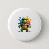 Cute Turtle Wearing Sunglasses Paint Splash Sea An Button (Vorderseite)