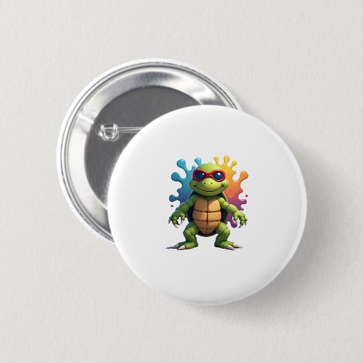 Cute Turtle Wearing Sunglasses Paint Splash Sea An Button (Vorne & Hinten)