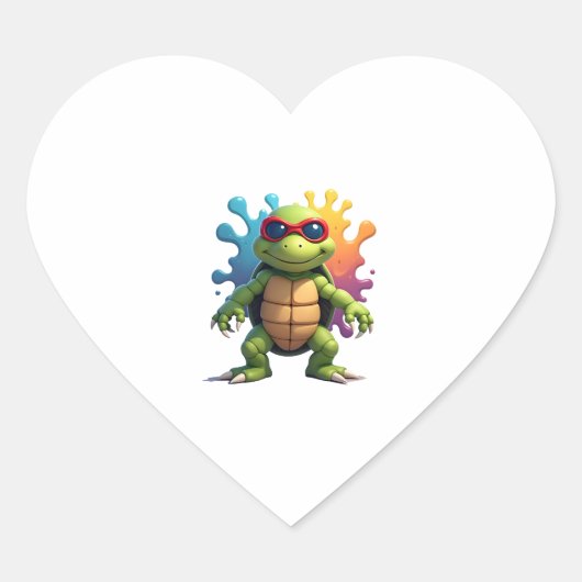 Cute Turtle Wearing Sunglasses Paint Splash Sea An Herz-Aufkleber (Vorderseite)