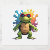 Cute Turtle Wearing Sunglasses Paint Splash Sea An Schaumweinetikett (Einzelnes Label)