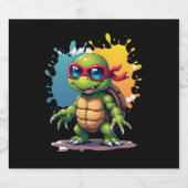 Cute Turtle Wearing Sunglasses Paint Splash Sea An Schaumweinetikett (Einzelnes Label)