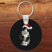 Cute Tuxedo Black Cat Christmas Light Cat Christma Schlüsselanhänger (Vorderseite)