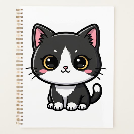 Cute Tuxedo Cat Kawaii Cartoon Style Planer (Vorderseite)