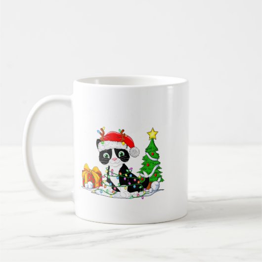 Cute Tuxedo Cat Santa Christmas Tree Lights Xmas T Kaffeetasse (Links)