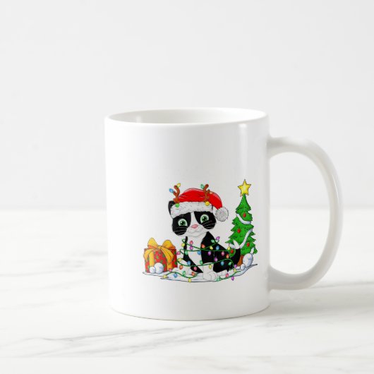 Cute Tuxedo Cat Santa Christmas Tree Lights Xmas T Kaffeetasse (Rechts)