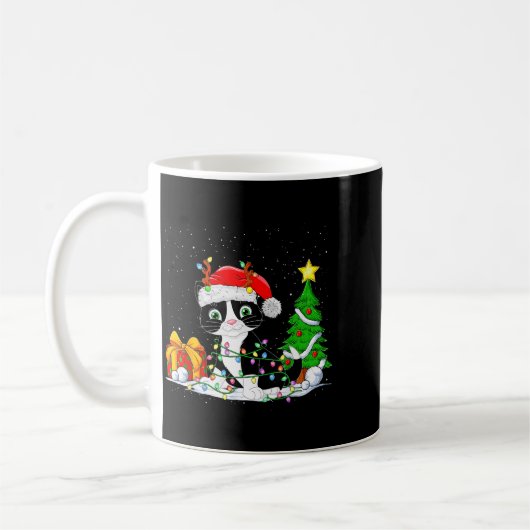 Cute Tuxedo Cat Santa Christmas Tree Lights Xmas T Kaffeetasse (Links)