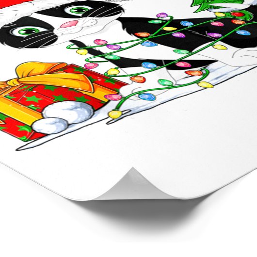 Cute Tuxedo Cat Santa Christmas Tree Lights Xmas T Poster (Ecke)