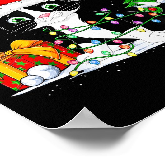 Cute Tuxedo Cat Santa Christmas Tree Lights Xmas T Poster (Ecke)