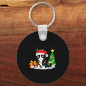 Cute Tuxedo Cat Santa Christmas Tree Lights Xmas T Schlüsselanhänger (Vorderseite)