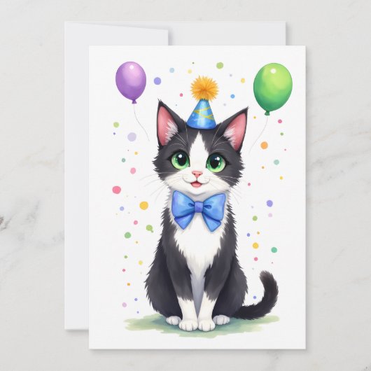Cute Tuxedo Cat with a Bow Tie Happy Birthday Karte (Vorderseite)