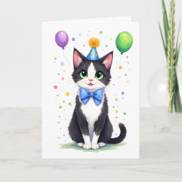Cute Tuxedo Cat with a Bow Tie Happy Birthday Karte