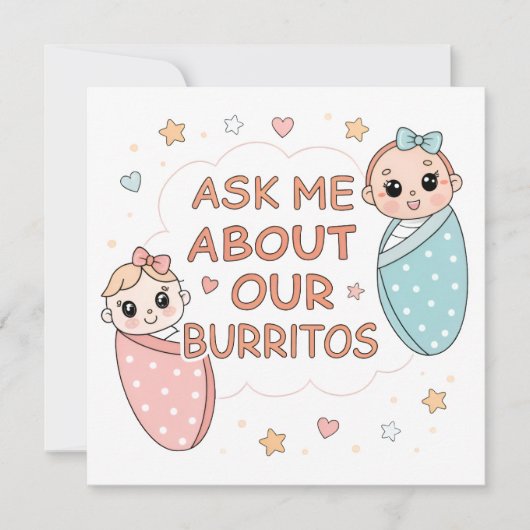 Cute Twin Baby Burrito Announcement Illustration (Vorderseite)