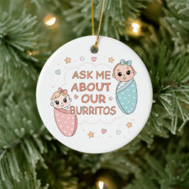 Cute Twin Baby Burrito Announcement Illustration Keramik Ornament