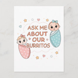 Cute Twin Baby Burrito Announcement Illustration Postkarte