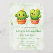 Cute Twin Cactus Baby Shower Einladung (Vorne/Hinten)