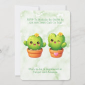 Cute Twin Cactus Baby Shower Einladung (Rückseite)