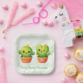 Cute Twin Cactus Baby Shower Pappteller (Party)