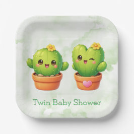Cute Twin Cactus Baby Shower Pappteller
