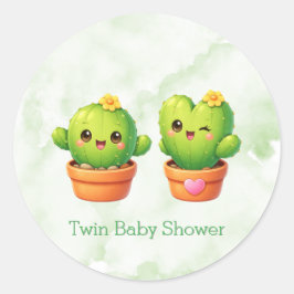 Cute Twin Cactus Baby Shower Runder Aufkleber