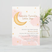 Cute Twinkle Twinkle Moon Stars Girl Babydusche Einladung (Stehend Vorderseite)