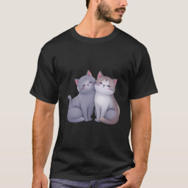 Cute Two Grey Kittens Snuggling Sweet Love Art 💕 T-Shirt