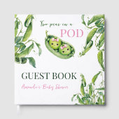 Cute Two Peas in A Pod Pink Girl Twins Baby Shower Gästebuch (Vorderseite)
