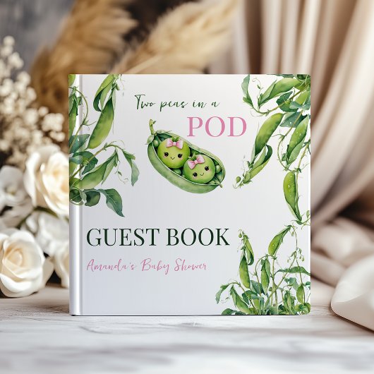 Cute Two Peas in A Pod Pink Girl Twins Baby Shower Gästebuch