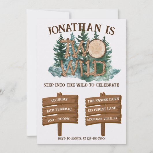 Cute Two Wild Safari Jungle Camping 2nd birthday Einladung (Vorderseite)