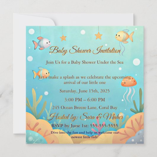 Cute Under the Sea Little Fish Baby Shower Invitat Einladung (Vorderseite)