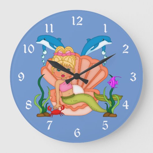 Cute Under the Sea Mermaid Kids Große Wanduhr (Vorderseite)