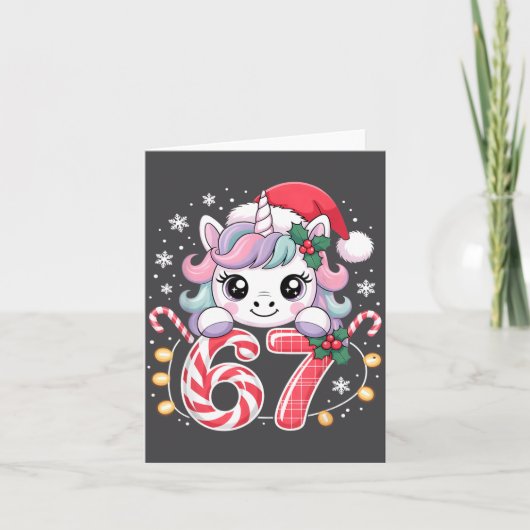 Cute Unicorn 67 Christmas Meme Six Seven Christmas Karte (Vorderseite)