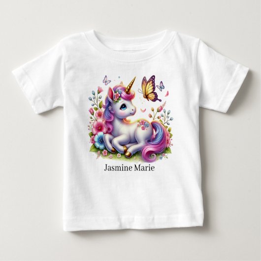 Cute unicorn add name fantasy Baby  Baby T-shirt (Vorderseite)