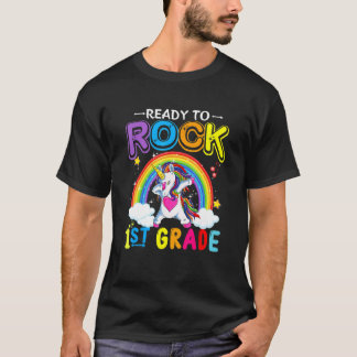 Cute Unicorn Back To School Ready To Rock 1st Grad T-Shirt