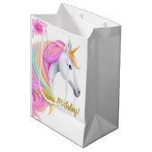 Cute Unicorn Birthday Gift Bag Mittlere Geschenktüte (Vorderseite Schrägansicht)