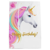 Cute Unicorn Birthday Gift Bag Mittlere Geschenktüte (Rückseite)