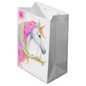 Cute Unicorn Birthday Gift Bag Mittlere Geschenktüte (Rückseite Schrägansicht)