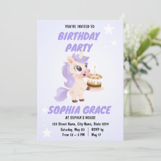 Cute Unicorn Birthday Invitation Einladung