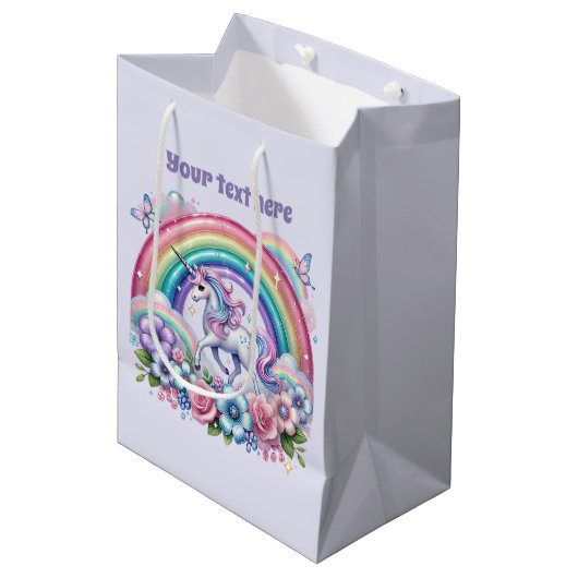 Cute unicorn customizable party  mittlere geschenktüte (Vorderseite Schrägansicht)