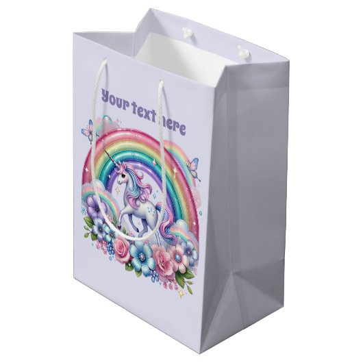 Cute unicorn customizable party  mittlere geschenktüte (Rückseite Schrägansicht)
