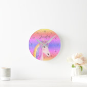 Cute Unicorn Glitter Rainbow Kids Monogram Runde Wanduhr (Zuhause)