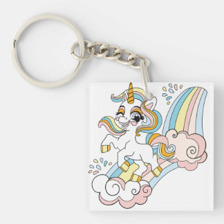 Cute unicorn on a rainbow schlüsselanhänger