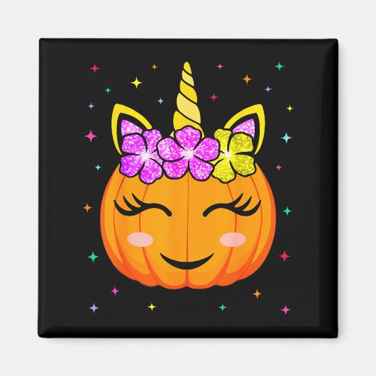 Cute Unicorn Pumpkin Girls Kids Funny Halloween Co Magnet (Vorne)