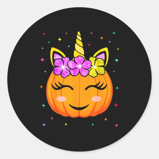 Cute Unicorn Pumpkin Girls Kids Funny Halloween Co Runder Aufkleber (Vorderseite)