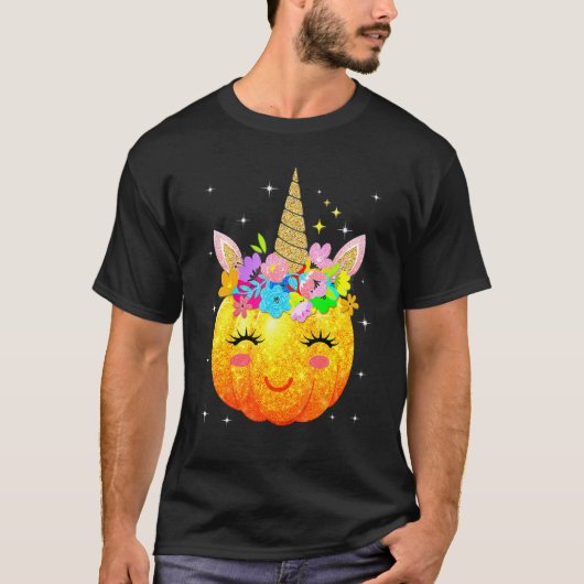 Cute Unicorn Pumpkin Halloween Thanksgiving T-Shirt (Vorderseite)
