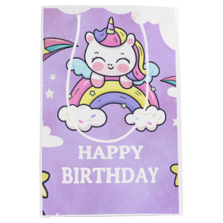 Cute Unicorn Rainbow Birthday Invitation  Medium G Mittlere Geschenktüte